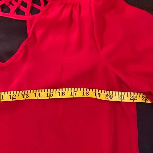 BCX by Macy's Red Blouse, V-Neck Front, Lattice & V-Neck Back, Size XL - Picture 9 of 13